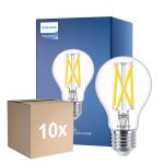 Multipack 10x Philips Master LED E27 Pear Filament Clear 7.2W 1055lm - 922-927 Dim To Warm | Best Colour Rendering - Dimmable - Replaces 75W